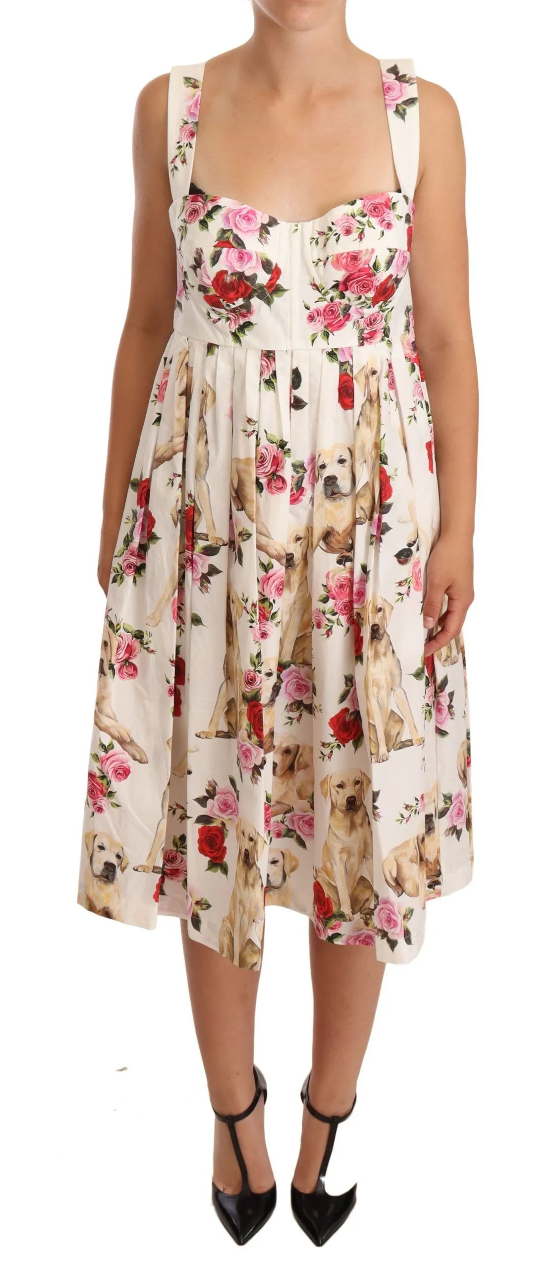 Dolce & Gabbana Women's Elegant White Floral Midi Pleated Dress