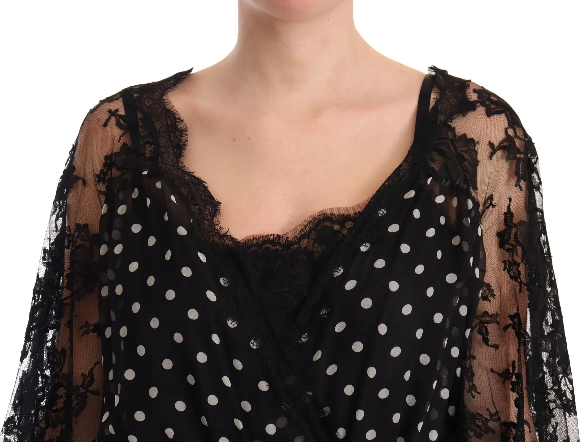 Dolce & Gabbana Women's Elegant Lace Floral Maxi Dress with Polka Dots