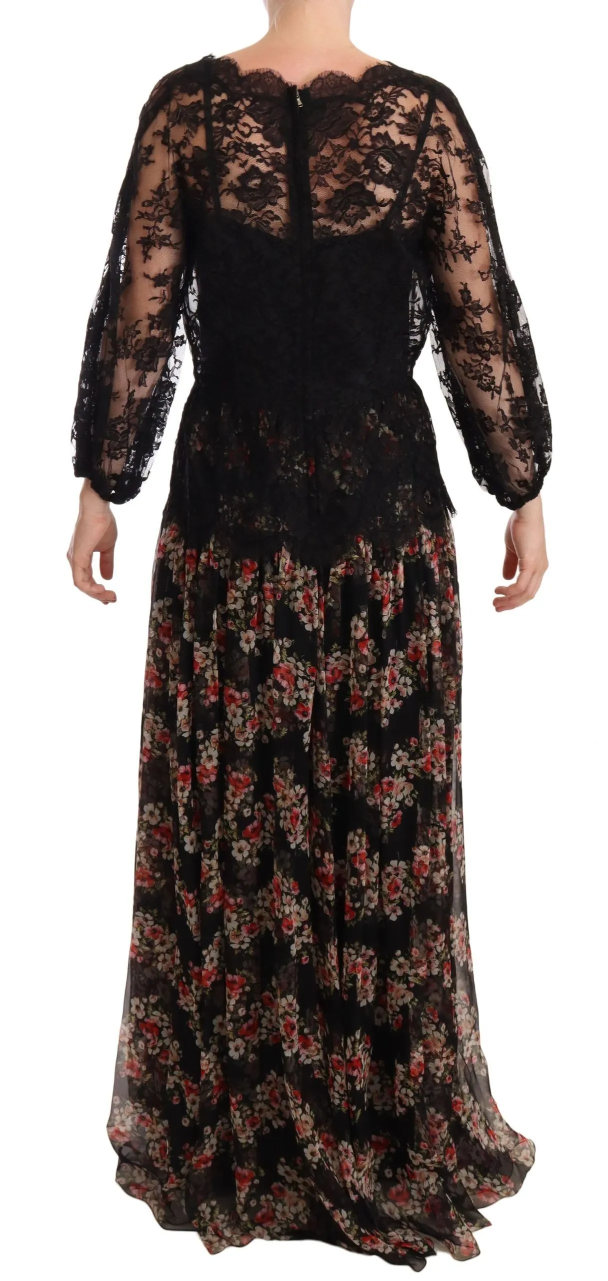 Dolce & Gabbana Women's Elegant Lace Floral Maxi Dress with Polka Dots