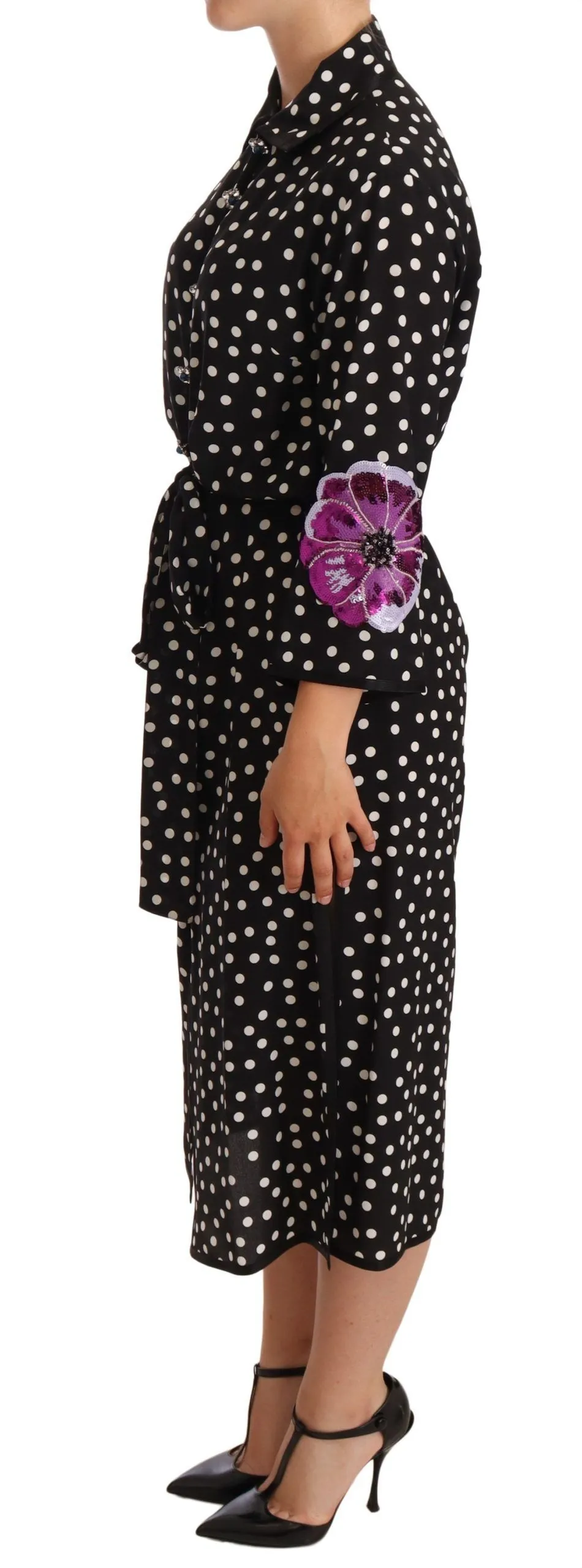 Dolce & Gabbana Women's Elegant Silk Polka Dot Sequin Midi Dress