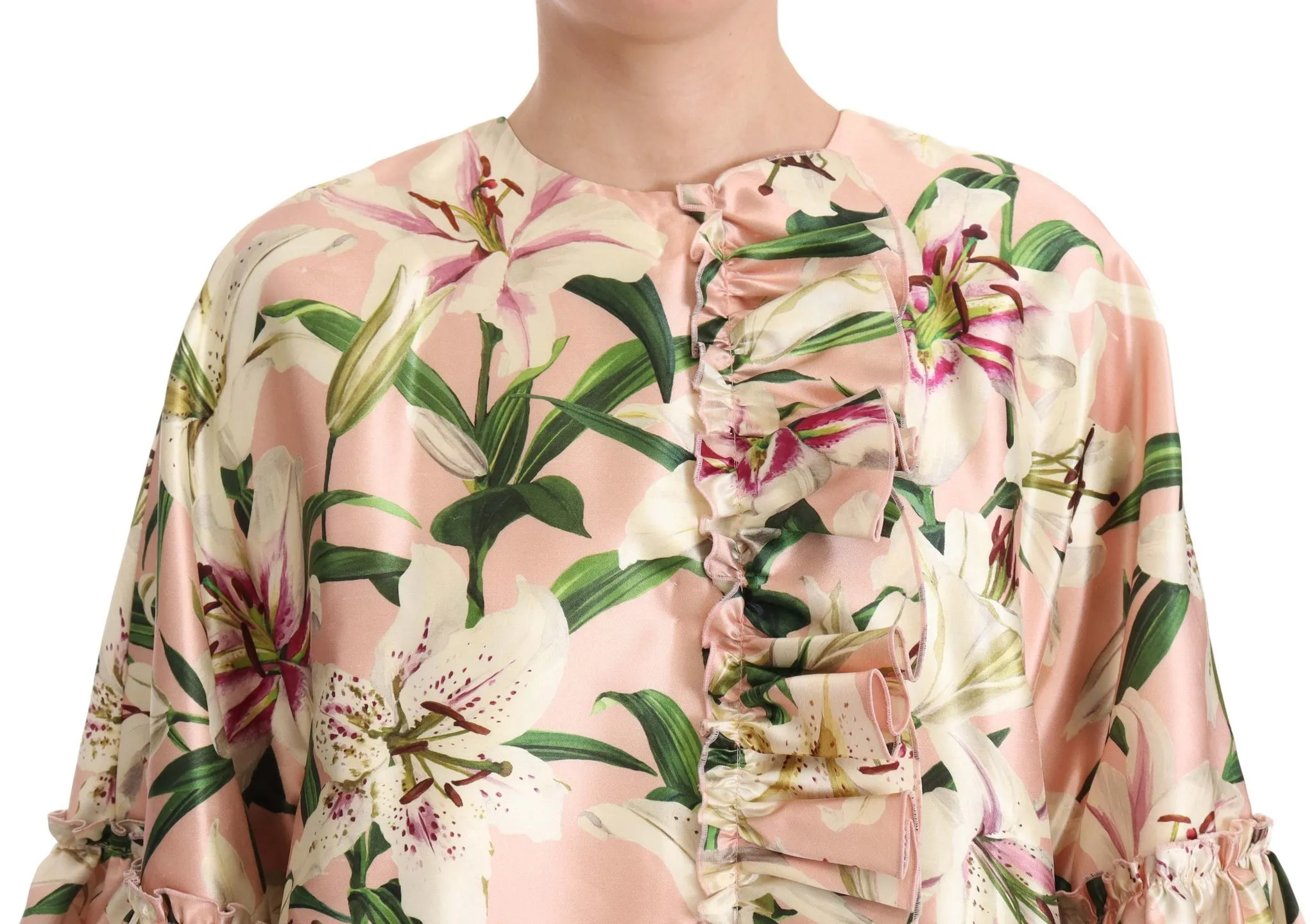 Dolce & Gabbana Women's Elegant Floral Ruffled Silk Long Coat