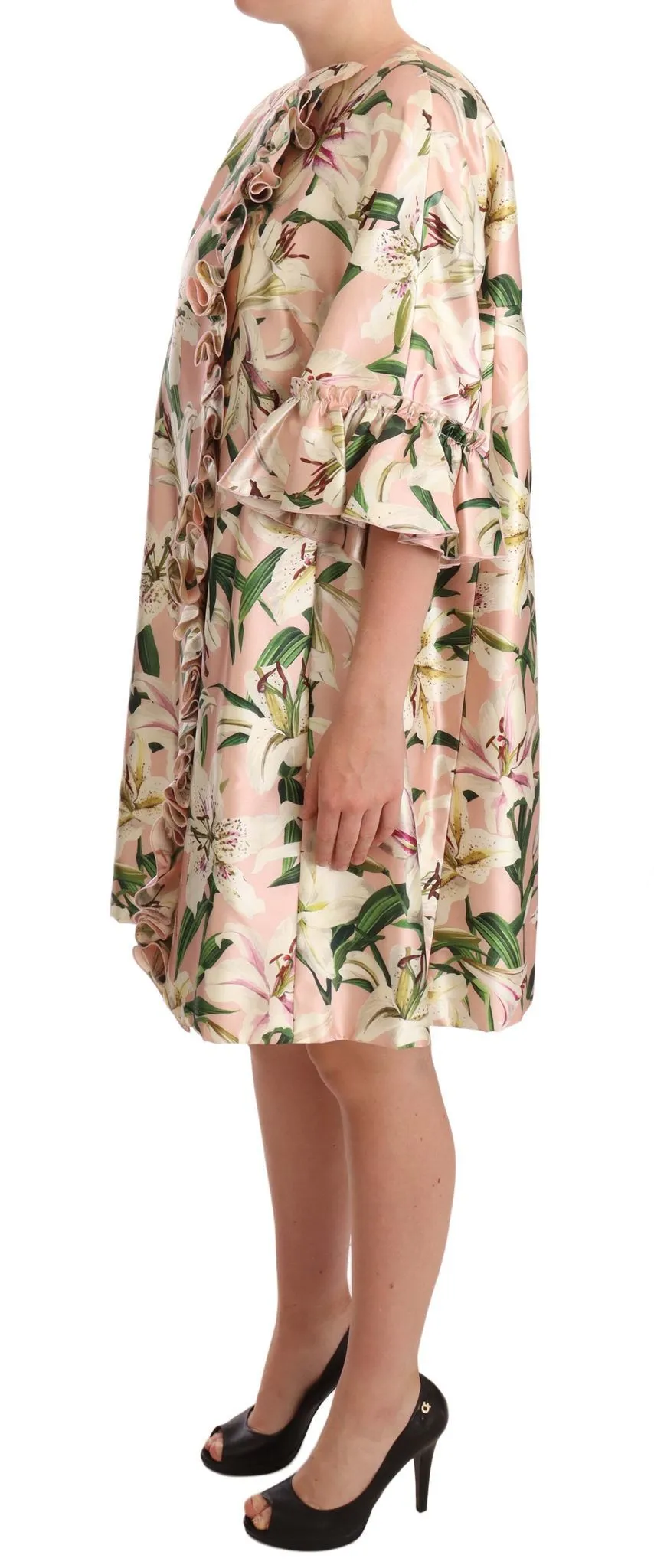 Dolce & Gabbana Women's Elegant Floral Ruffled Silk Long Coat