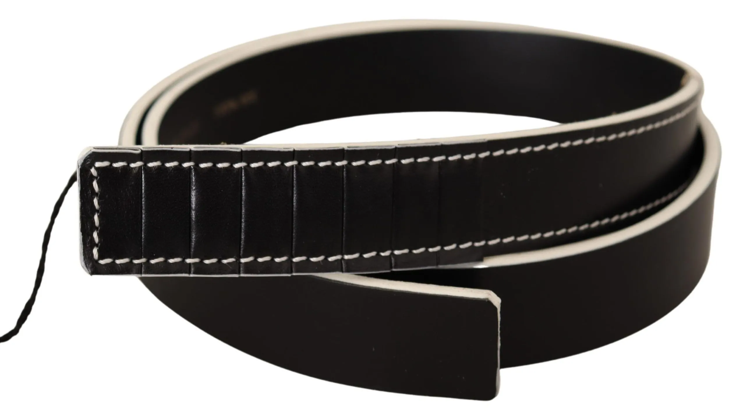 Costume National Women's Chic Black Leather Fashion Belt with White Accents