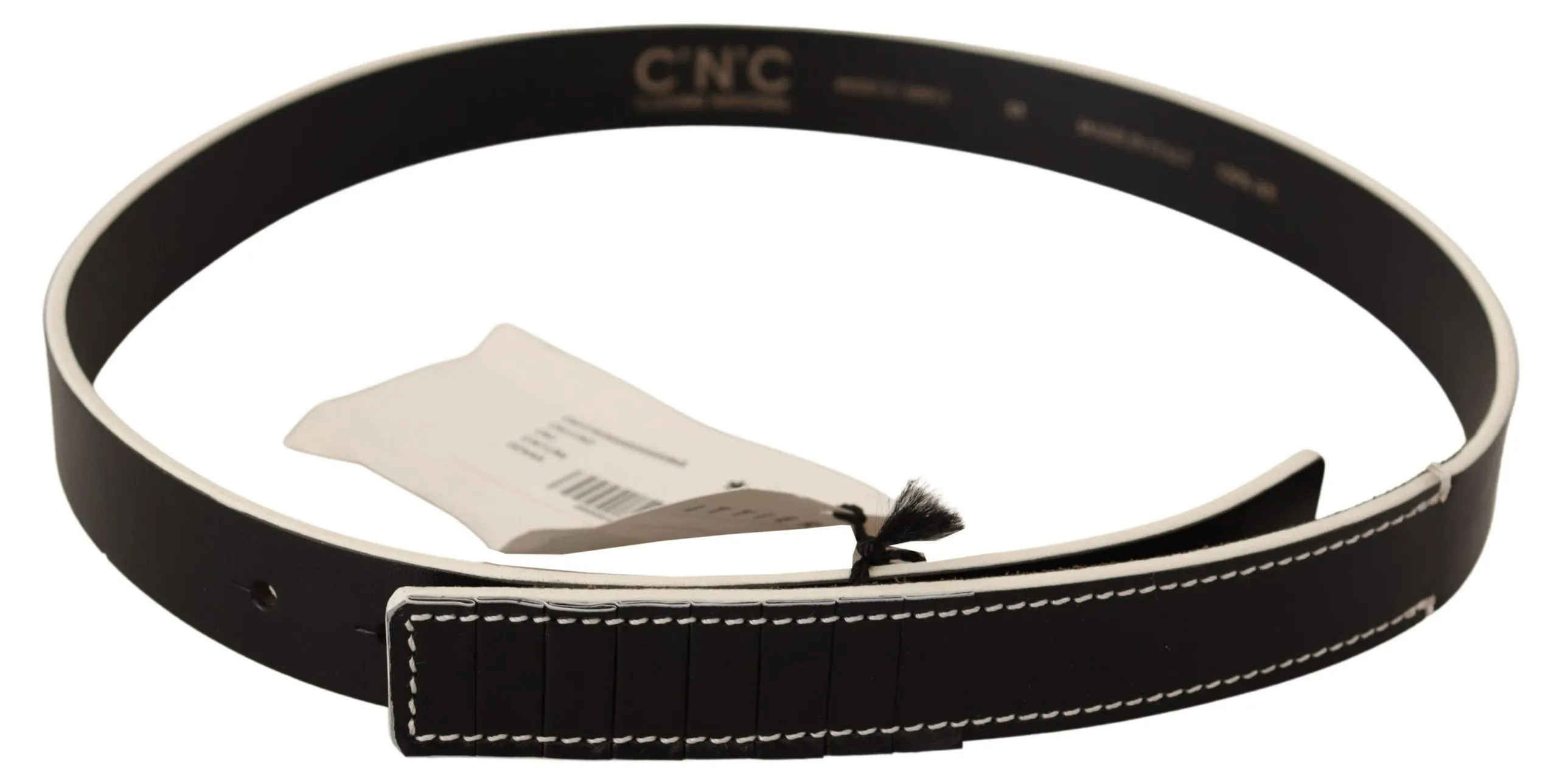 Costume National Women's Chic Black Leather Fashion Belt with White Accents