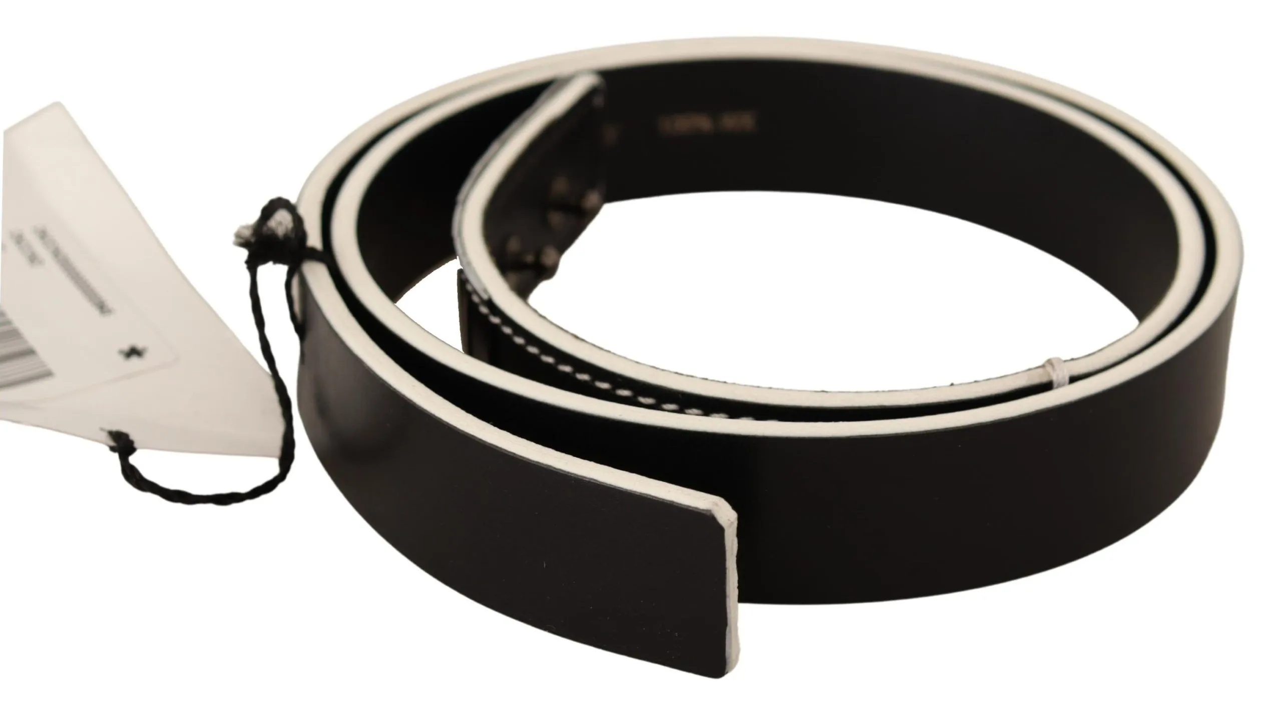 Costume National Women's Chic Black Leather Fashion Belt with White Accents