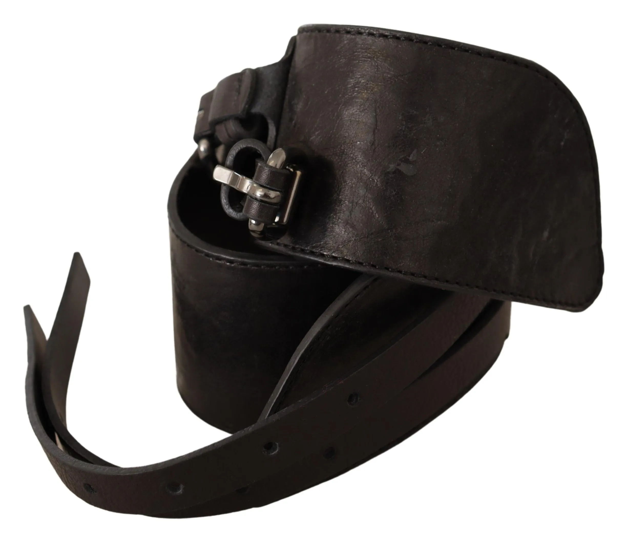Costume National Women's Elegant Double Buckle Leather Belt