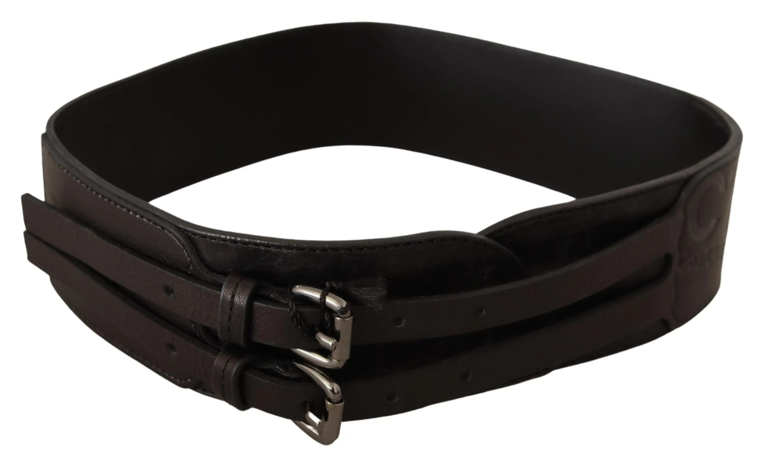Costume National Women's Elegant Double Buckle Leather Belt