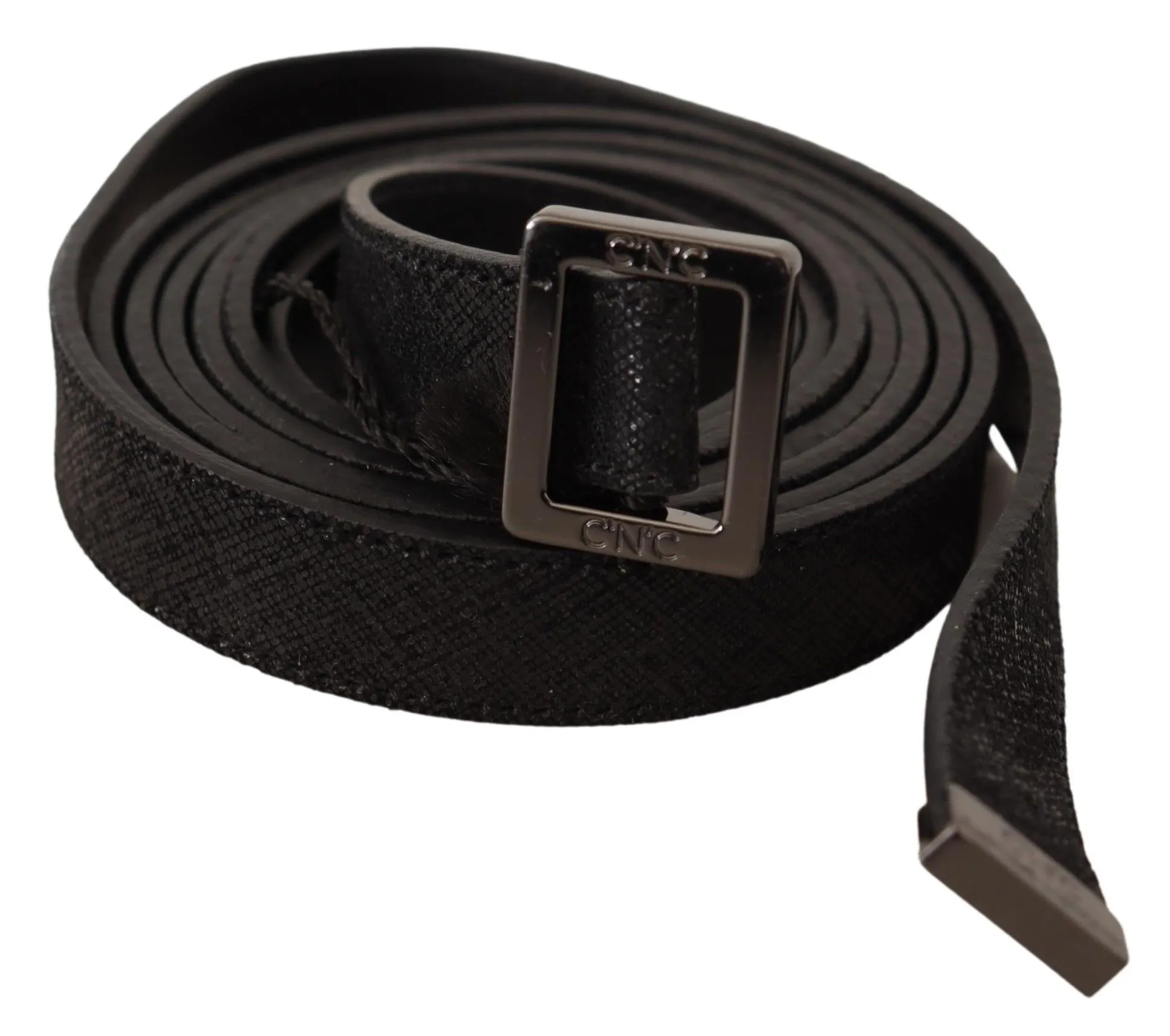 Costume National Women's Chic Black Leather Fashion Belt with Metal Buckle