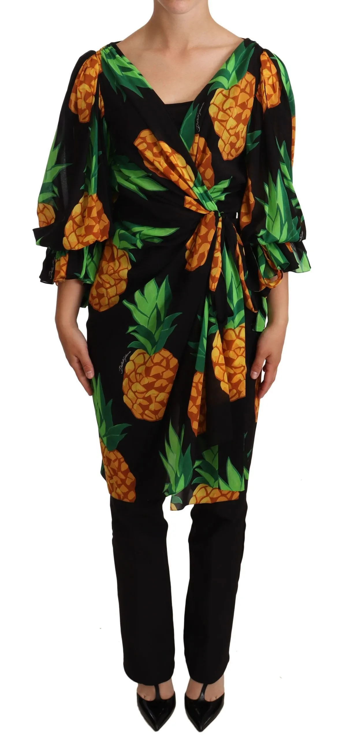 Dolce & Gabbana Women's Vibrant Pineapple Draped Wrap Dress