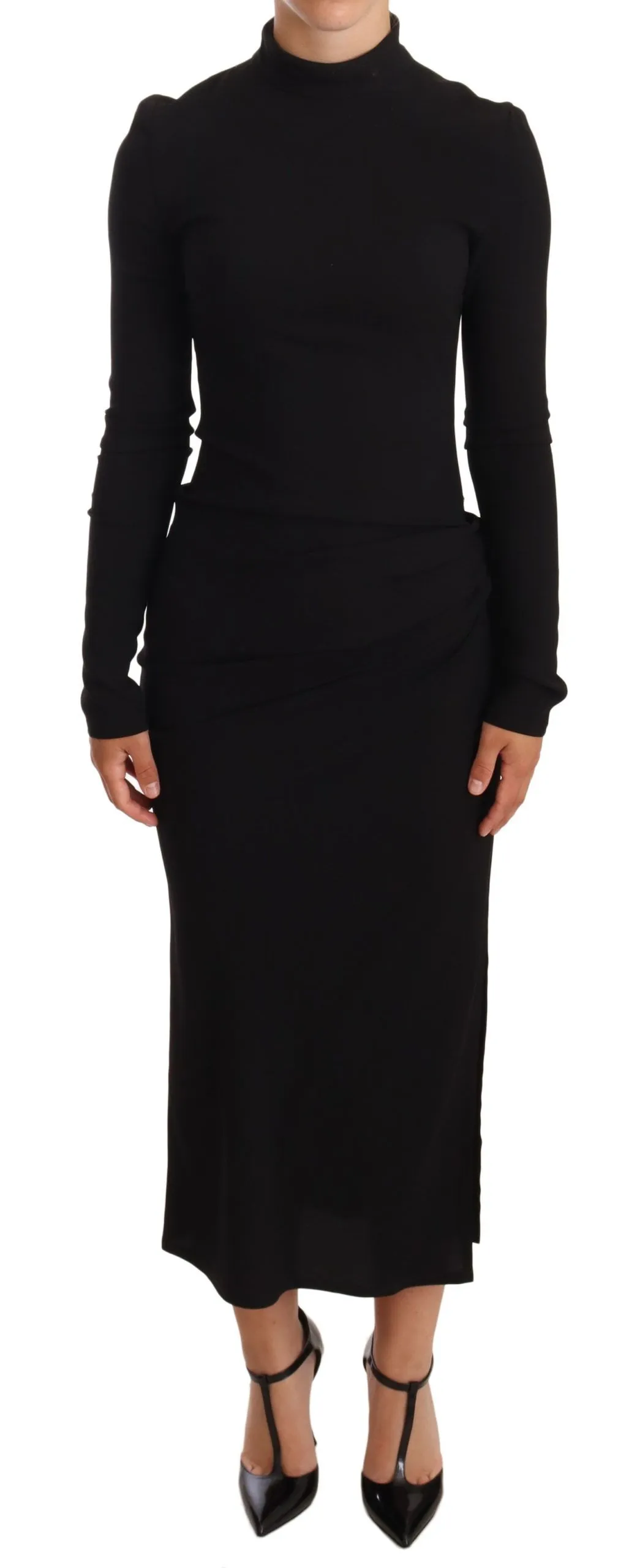 Dolce & Gabbana Women's Elegant Black Turtleneck Sheath Dress