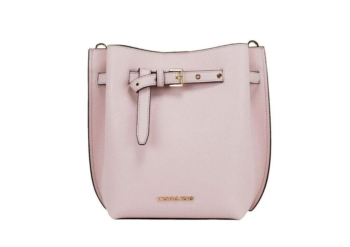 Michael Kors Women's Emilia Small Powder Blush Pebble Leather Bucket Messenger Handbag