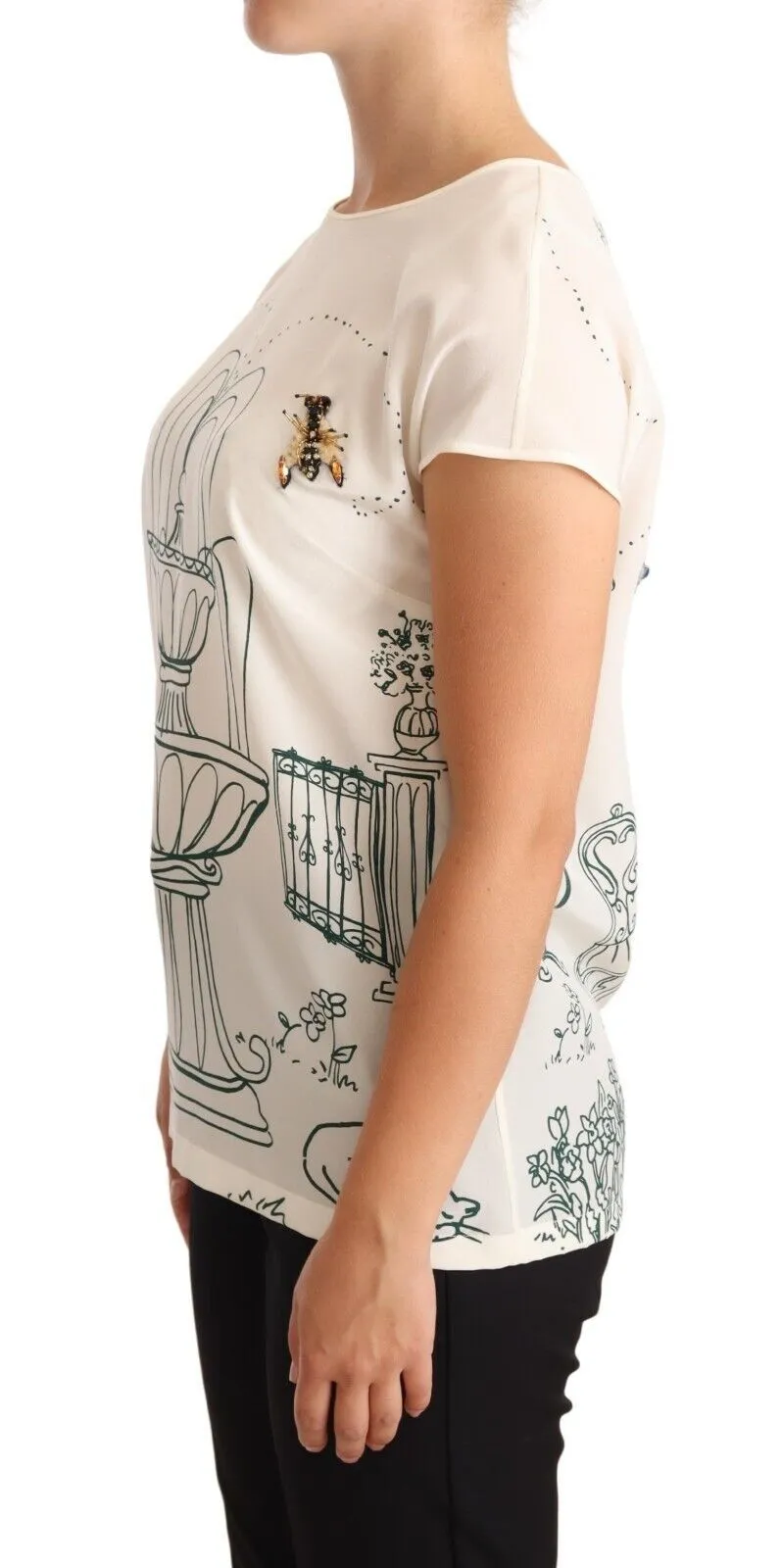 Dolce & Gabbana Women's Elegant Silk Botanical Garden Fountain Tee