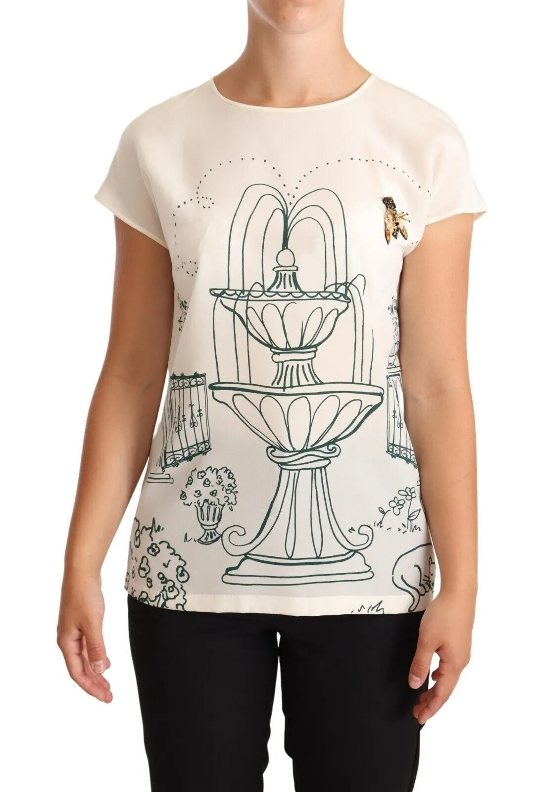 Dolce & Gabbana Women's Elegant Silk Botanical Garden Fountain Tee