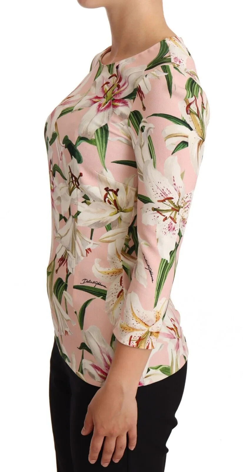 Dolce & Gabbana Women's Pastel Pink Lily Print Fitted Blouse