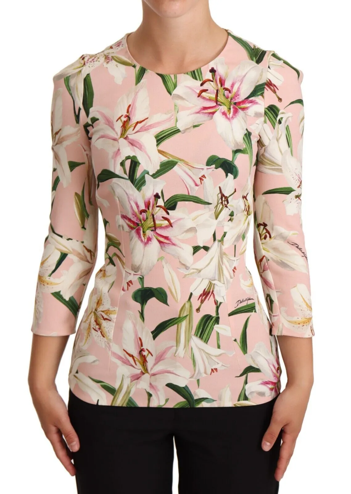 Dolce & Gabbana Women's Pastel Pink Lily Print Fitted Blouse