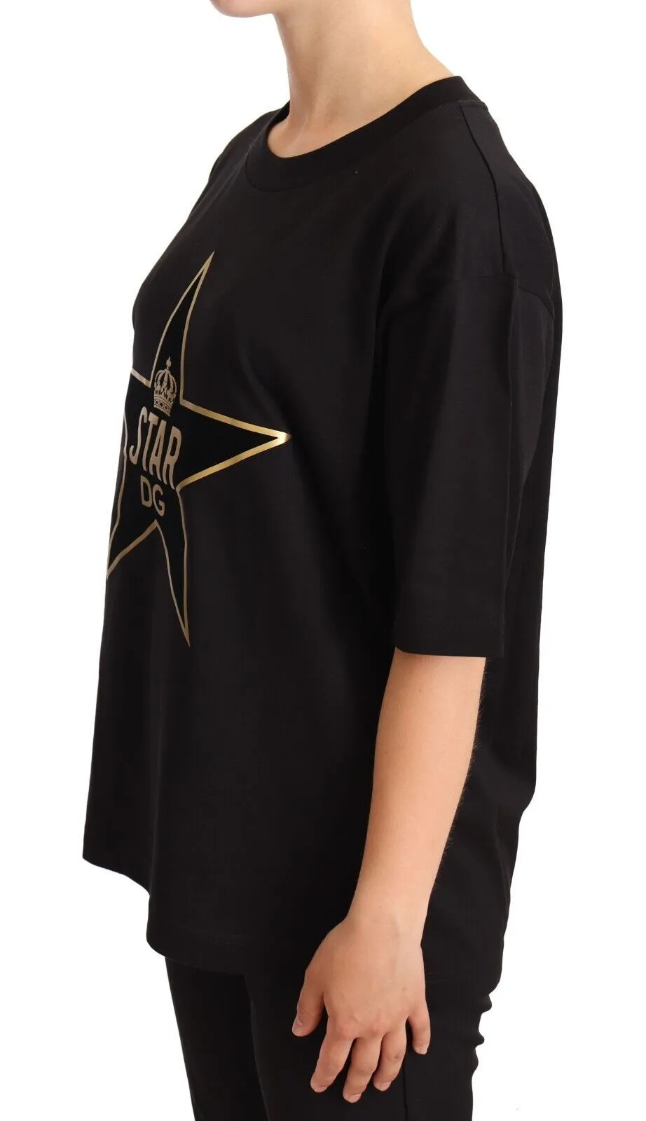 Dolce & Gabbana Women's Glamorous Black Gold Motif Cotton Tee