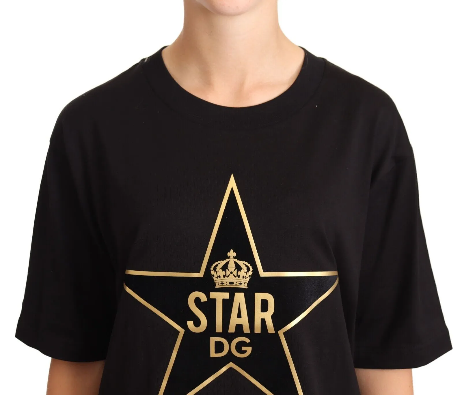 Dolce & Gabbana Women's Glamorous Black Gold Motif Cotton Tee