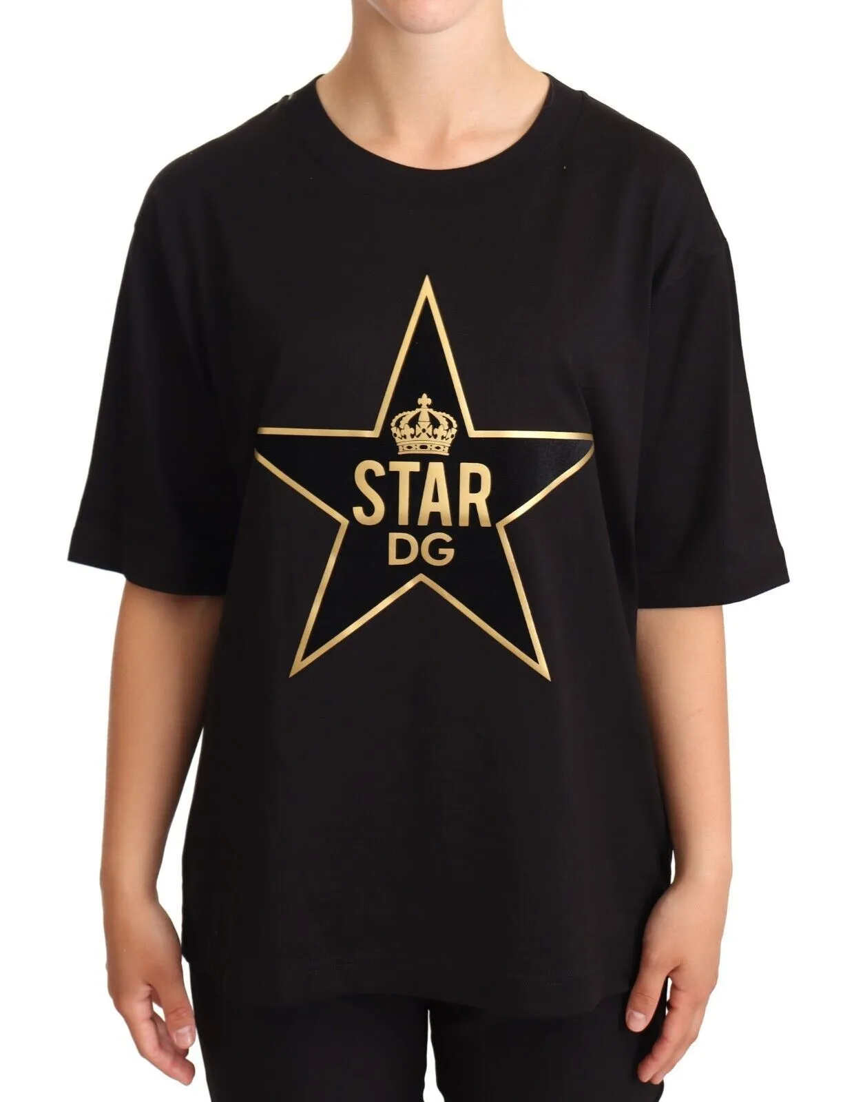 Dolce & Gabbana Women's Glamorous Black Gold Motif Cotton Tee