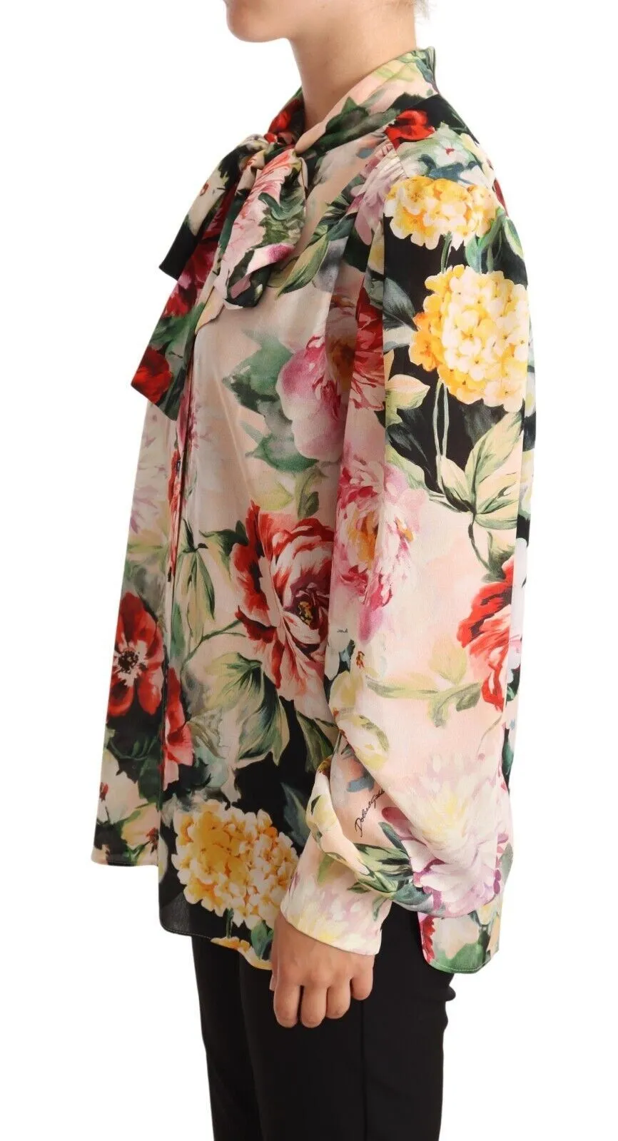 Dolce & Gabbana Women's Elegant Floral Silk Ascot Blouse