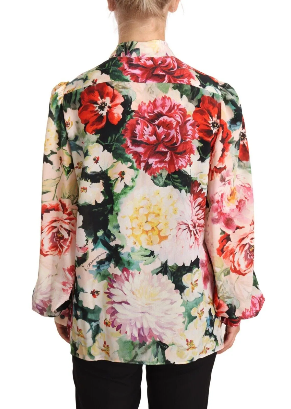 Dolce & Gabbana Women's Elegant Floral Silk Ascot Blouse