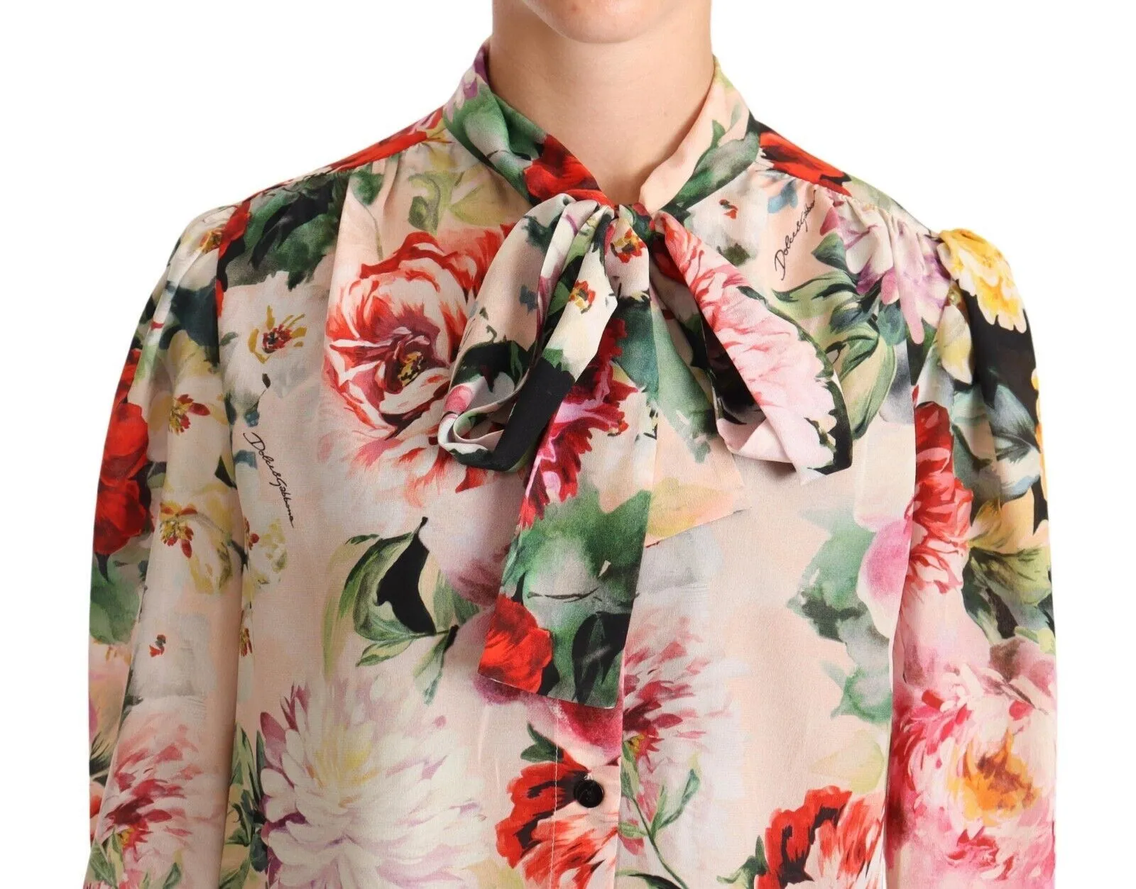 Dolce & Gabbana Women's Elegant Floral Silk Ascot Blouse
