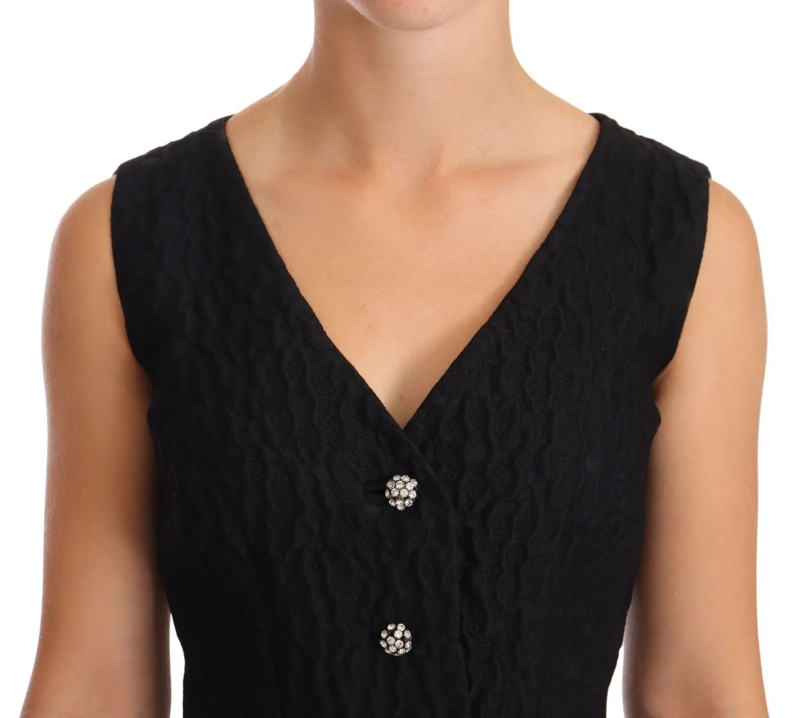 Dolce & Gabbana Women's Elegant Black Sheath Mini Dress with Crystal Buttons