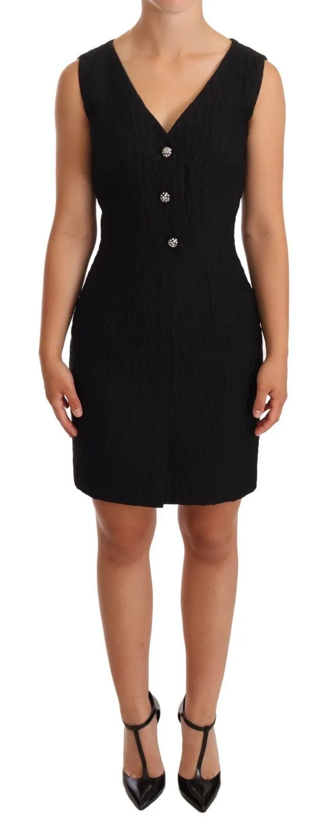 Dolce & Gabbana Women's Elegant Black Sheath Mini Dress with Crystal Buttons