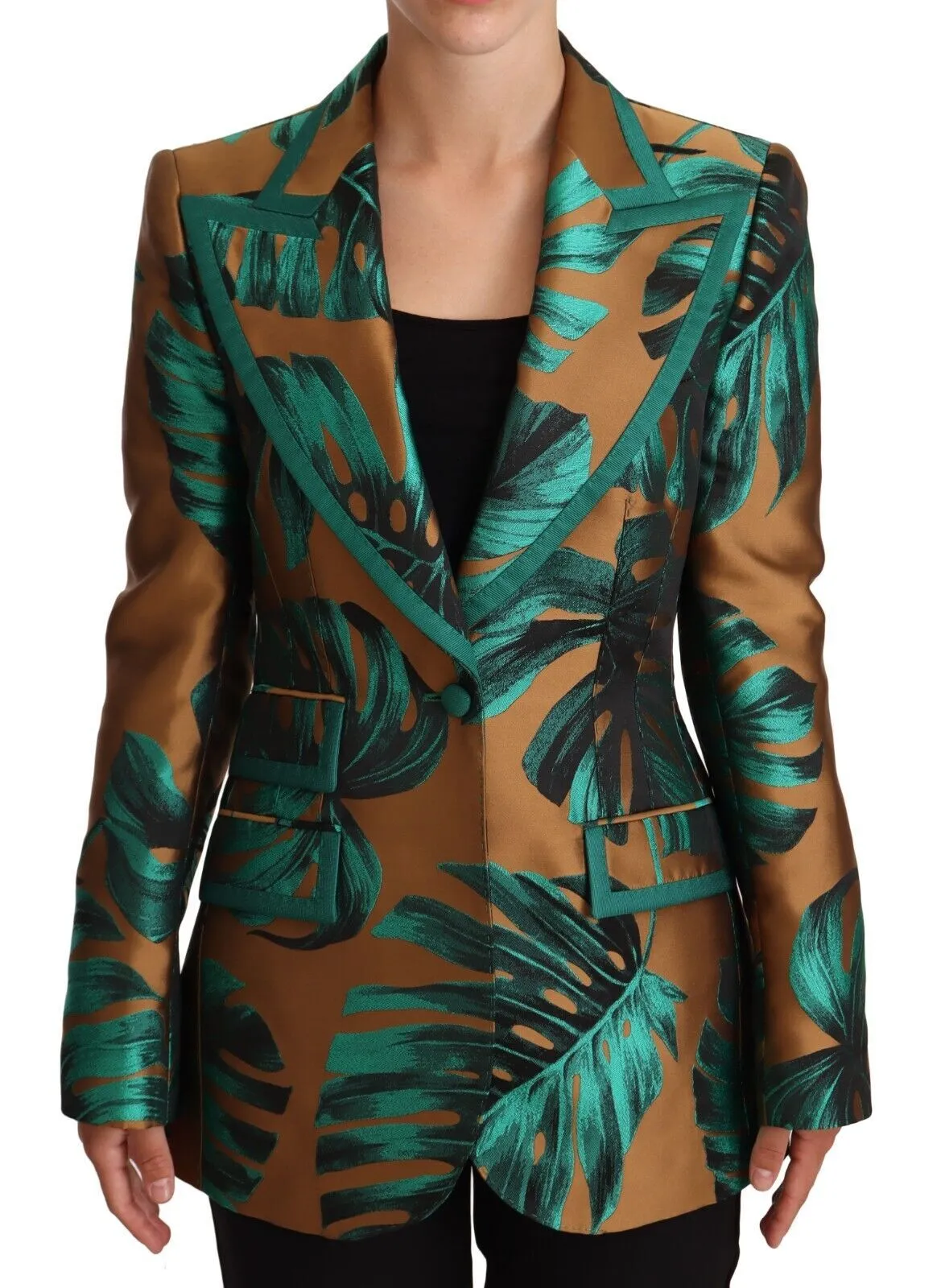 Dolce & Gabbana Women's Elegant Leaf Print Silk-Blend Coat