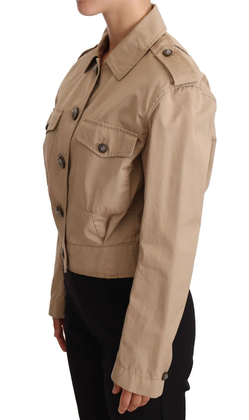 Dolce & Gabbana Women's Elegant Cropped Cotton Jacket in Beige