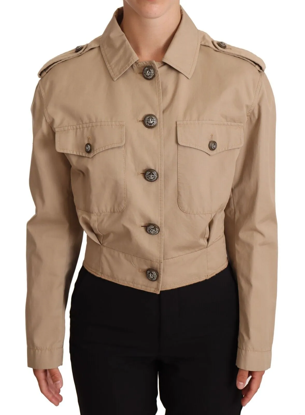 Dolce & Gabbana Women's Elegant Cropped Cotton Jacket in Beige