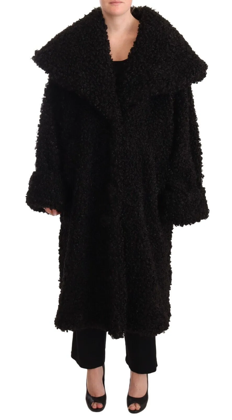 Dolce & Gabbana Women's Elegant Black Fur Cape Trench Coat