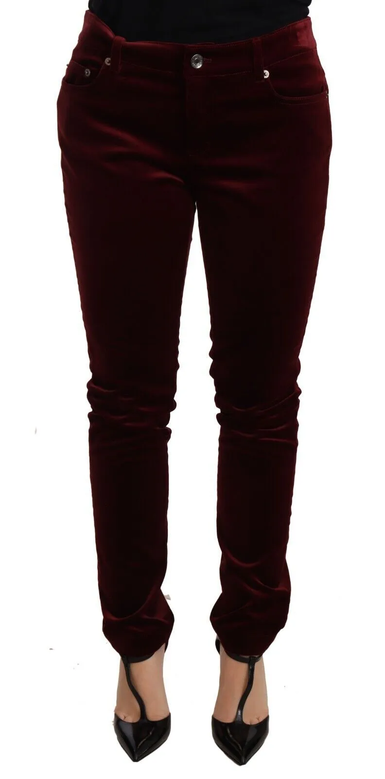 Dolce & Gabbana Women's Elegant Red Velvet Skinny Pants