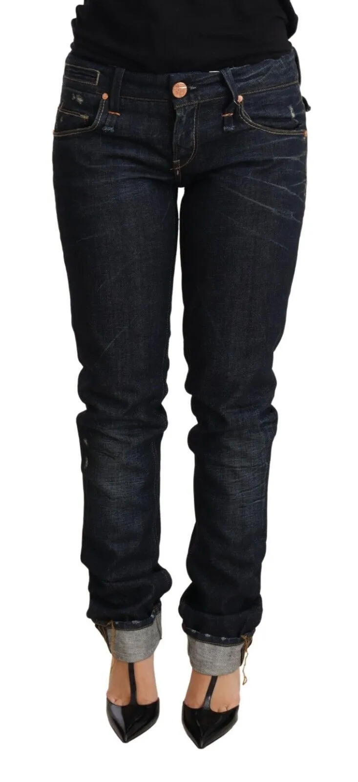 Acht Women's Elegant Low Waist Skinny Dark Blue Jeans