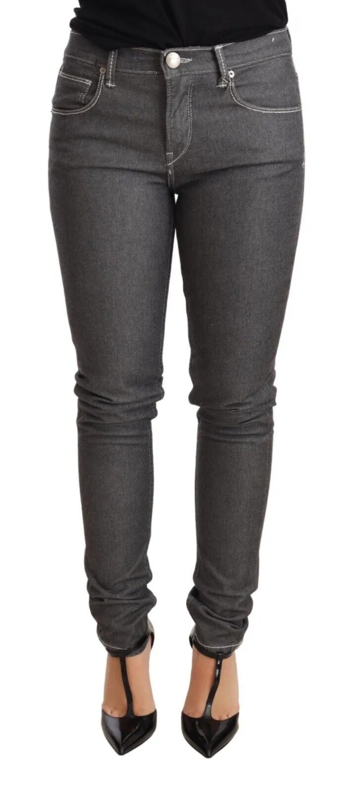 Acht Women's Elegant Gray Mid Waist Skinny Jeans
