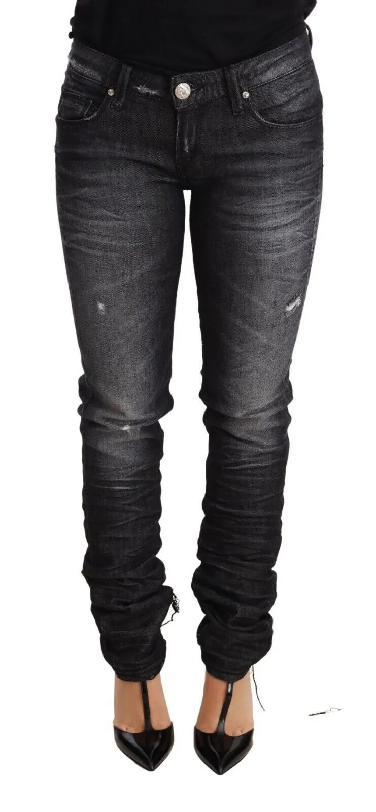 Acht Women's Elegant Low Waist Skinny Black Denim