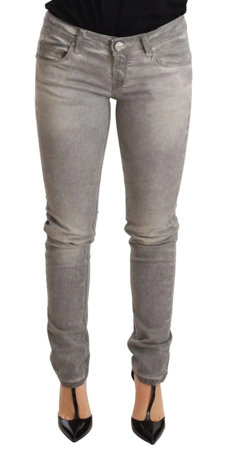 Acht Women's Chic Gray Washed Slim Fit Cotton Jeans