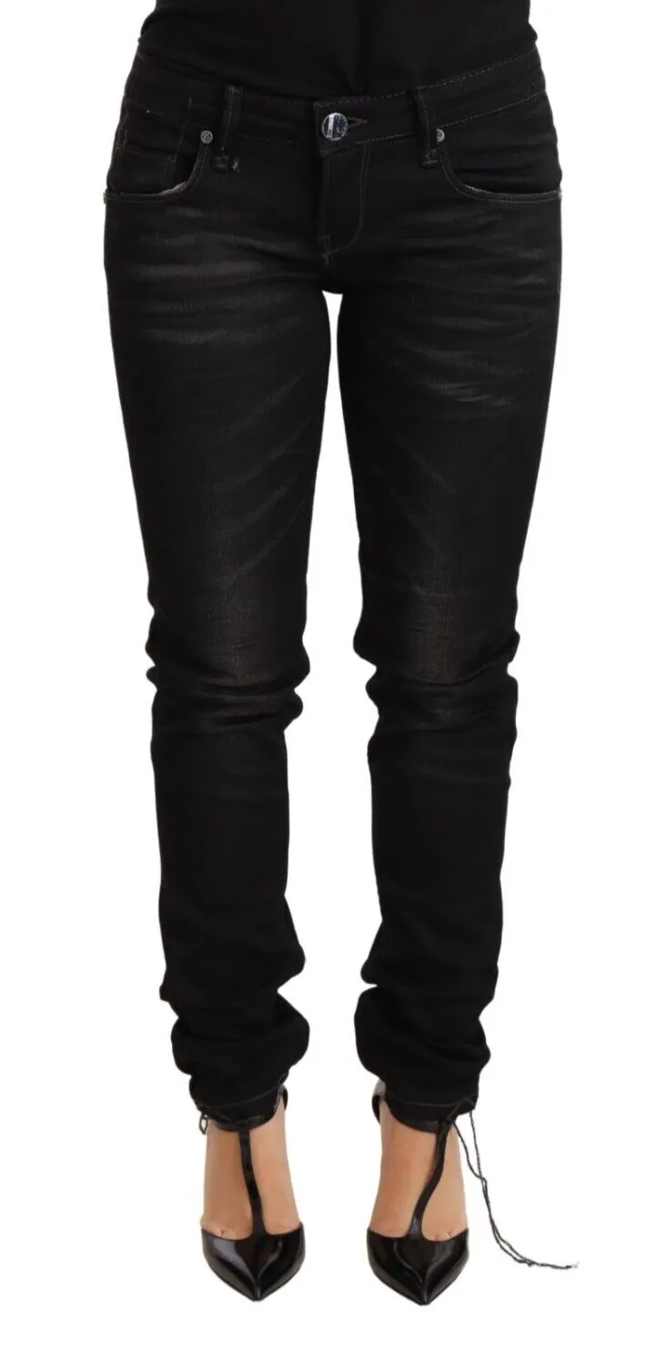 Acht Women's Sleek Black Washed Skinny Jeans