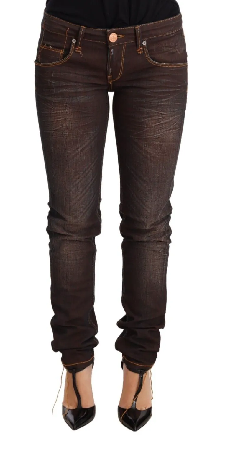 Acht Women's Chic Low Waist Skinny Brown Jeans