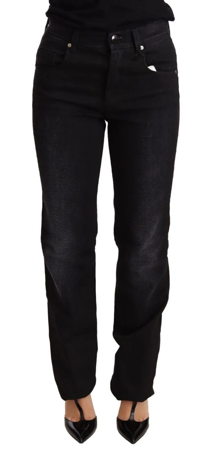 Ermanno Scervino Women's Chic Black Washed Straight Cut Jeans