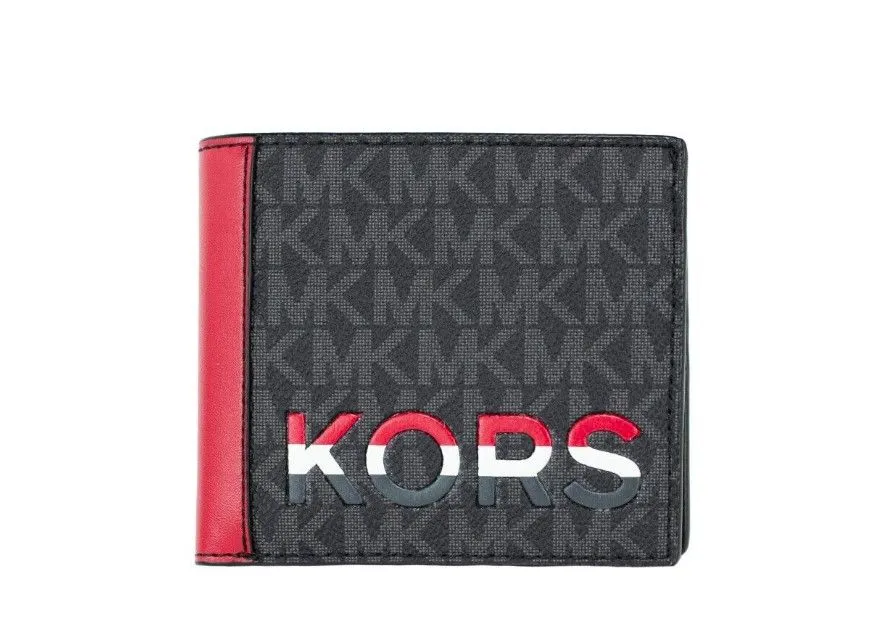 Michael Kors Women's Cooper Black Flame Signature Leather Graphic Logo Billfold Wallet
