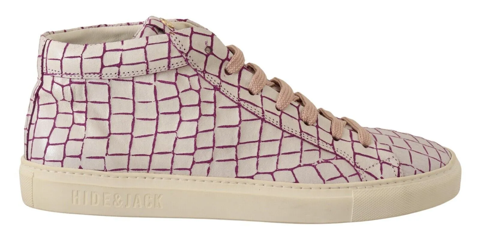HIDE & JACK Men's Chic White & Burgundy Mid-Cut Leather Sneakers
