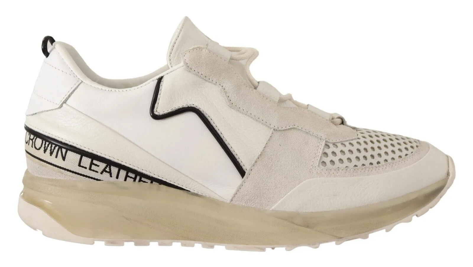 Leather Crown Men's Chic White Low Top Leather Sneakers