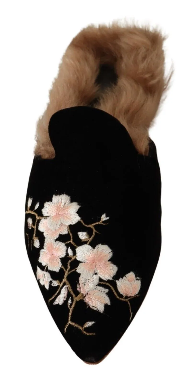GIA COUTURE Women's Chic Black Velvet Floral Embroidered Slides