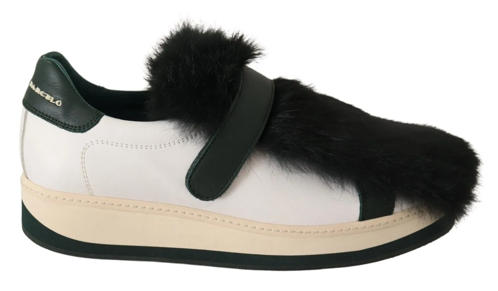 MANUEL BARCELO Women's Elegant White Leather Fur-Trimmed Sneakers