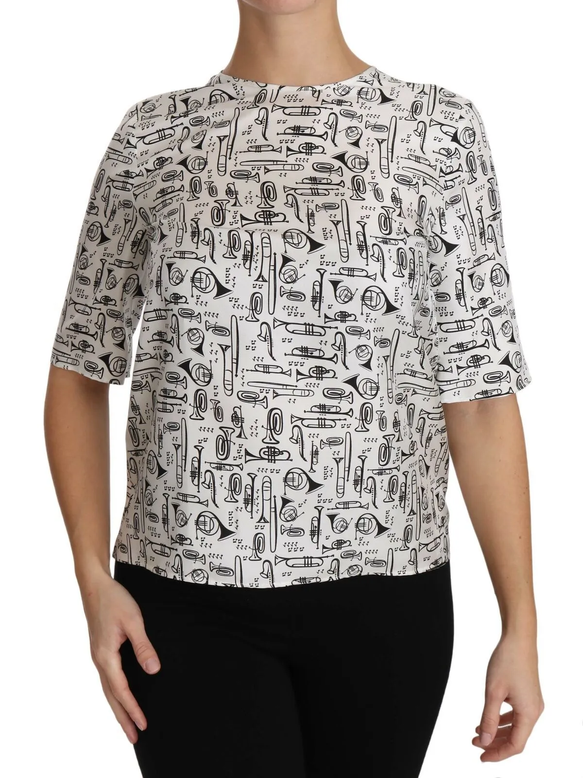 Dolce & Gabbana Women's Elegant Trumpet Print Silk Blouse Top