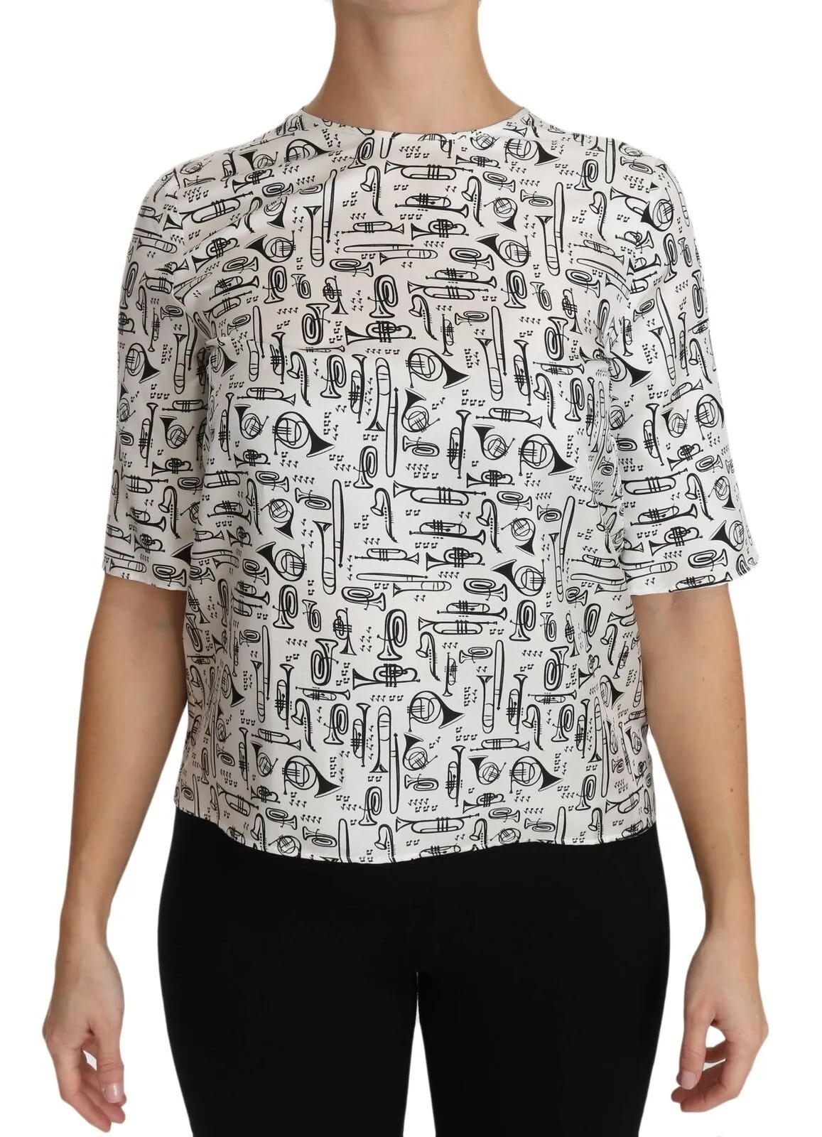 Dolce & Gabbana Women's Elegant Trumpet Print Silk Blouse Top