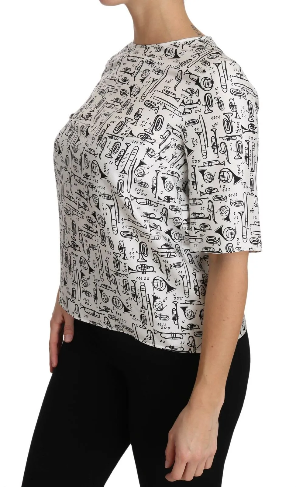 Dolce & Gabbana Women's Elegant Trumpet Print Silk Blouse Top