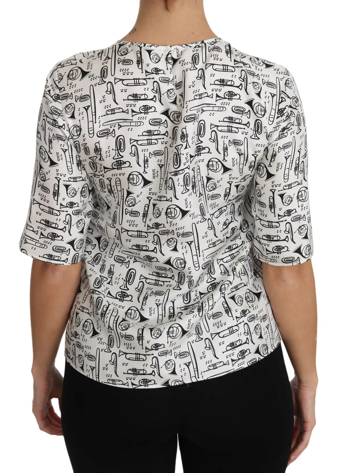 Dolce & Gabbana Women's Elegant Trumpet Print Silk Blouse Top