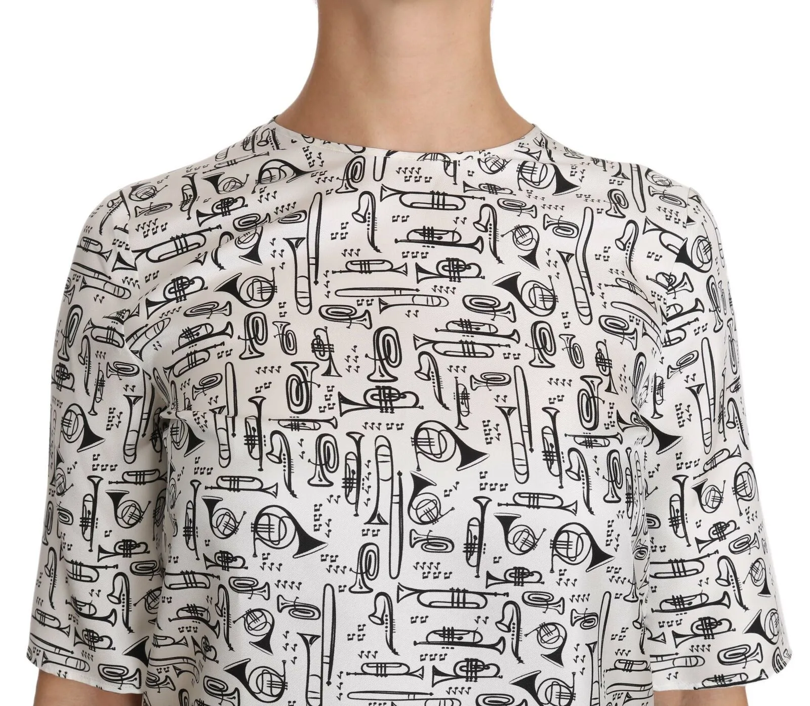 Dolce & Gabbana Women's Elegant Trumpet Print Silk Blouse Top