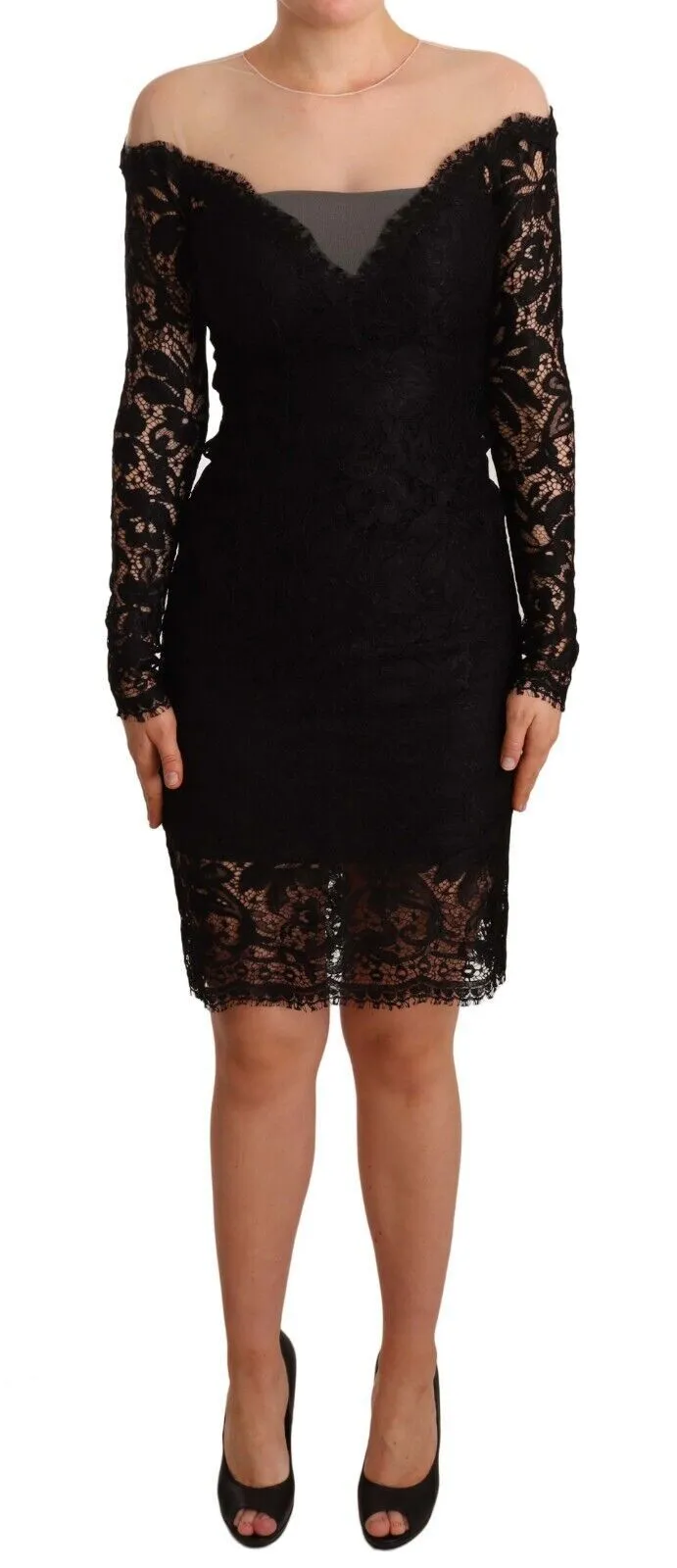 Dolce & Gabbana Women's Elegant Black Lace Knee-Length Dress